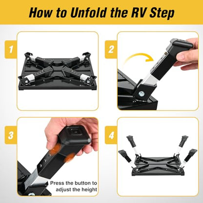 Nilight RV Steps Folding Aluminum Step Stool 16.5"x12" 4 Level Adjustable - color: Black, size: 16.5"x11.8"