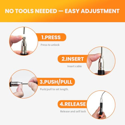 Speed Jump Rope for CrossFit & Boxing - Secure Self-Locking Adjustable Skipping Rope for Men & Women - Anti-Slip Aluminum Handles & Smooth Ball Bearings for Double Unders, HIIT, Home Gym (2 Cables Included)