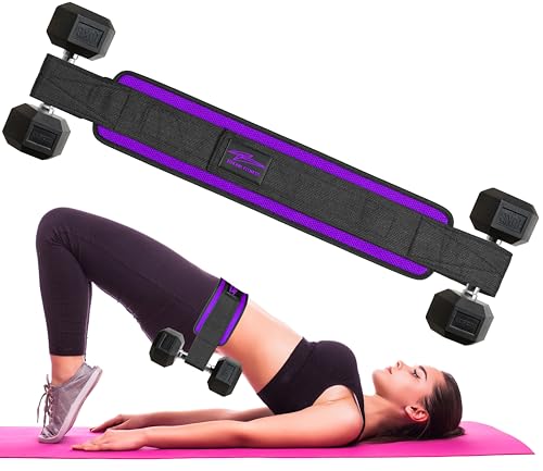 Hip Thrust Belt - Heavy duty, Comfortable, Adjustable Glute Trainer with Anti-Slip Pads. Ideal for Home Workouts with Dumbbells, Kettlebells, Plates. Extra Padding for Gym and Home Fitness hold up to 600 lbs - Purple