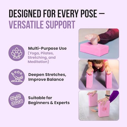 Live Well Pink Yoga Block - EVA Foam Yoga Brick for Support, Stretching, & Alignment - Yoga Accessories for Home & Studio - 3x6x9 inches