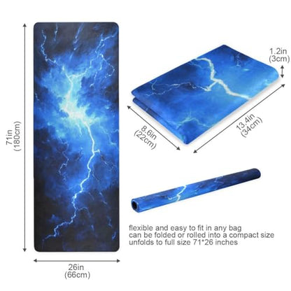 Kigai Travel Yoga Mat 71" x 24" Non Slip Natural Rubber Foldable Exercise Mat Ultra Thin 1.5mm Lightweight for Fitness, Pilates & Home Workout, Blue Lightning