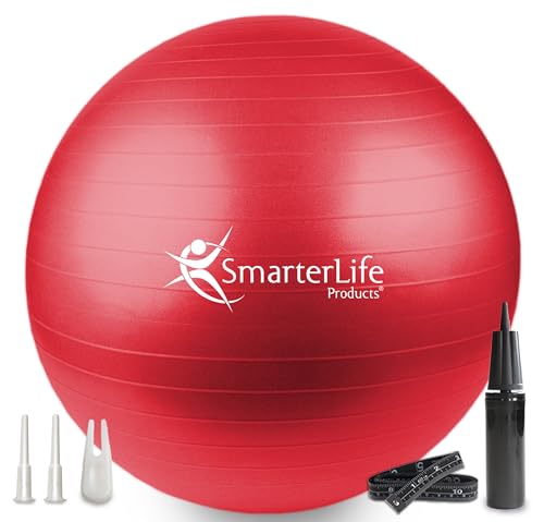 SmarterLife Exercise Ball, Yoga Ball for Gym, Balance, Stability, Pregnancy - color: Red, size: 45 cm