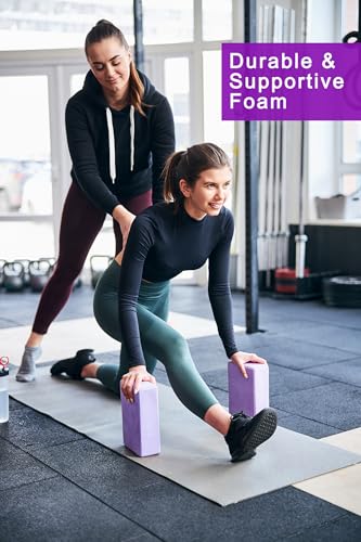 Yoga Blocks 2 Pack, Supportive Latex-Free Eva Foam Soft Non-Slip Blocks with Beveled Edges for Yoga, Pilates, Meditation - Yoga Accessories for Stability, Balance, Deepen Stretches