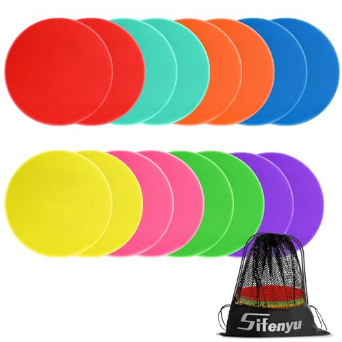 Poly Spot Markers Rubber Floor Dots 9 inch 8/16/24 Pcs Flat Cones Non-Slip Agility Markers Poly Spots for Gym Soccer Basketball Sports Speed Agility Training, Exercise Drills - style: 16pcs 9inch (8colors)