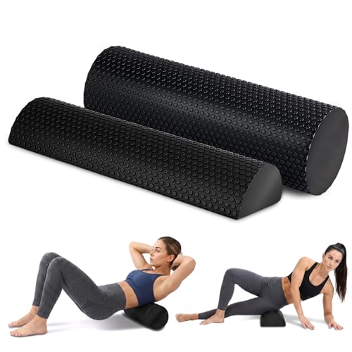 2 Pack High-Density Foam Roller 18 Inches Black Exercise Massage Roller Full Body Athletic Massager for Back Stretching for Exercise and Recovery Self-myofascial Release for Body