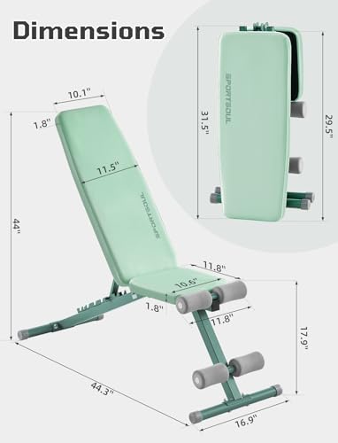 SPORTSOUL 880LB Weight Bench, 8-Position Backrest Adjustable Workout Bench - color: Green