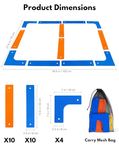 Court Lines Marker Set, 24 Boundary Markers + 48 Ground Stakes, Indoor/Outdoor Field Marking Kit for Pickleball Court, Multi-Use Lines for Training, Games & Fitness Drills, Agility, Dodgeball, Soccer