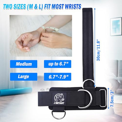 J Bryant Adjustable Wrist Cuffs with Multiple D-Rings, Weight Lifting Straps for Cable Machines, Strength Training, Fitness & Bodybuilding
