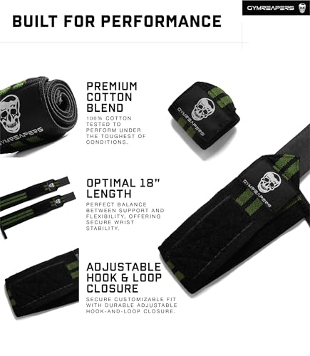 Gymreapers Weightlifting Wrist Wraps (IPF Approved) Professional Quality Wrist Support with Heavy Duty Thumb Loop - Best Wrap for Powerlifting Competition, Strength Training, Bodybuilding - color: Military Green