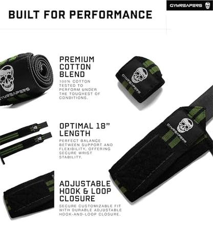 Gymreapers Weightlifting Wrist Wraps (IPF Approved) Professional Quality Wrist Support with Heavy Duty Thumb Loop - Best Wrap for Powerlifting Competition, Strength Training, Bodybuilding - color: Military Green