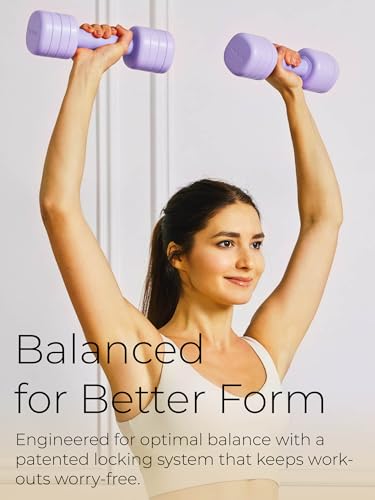 Adjustable Dumbbell Set｜2LB 3LB 4LB 5LB Light Hand Weights for Women｜One-Twist Weight Adjustment｜Non-Slip Curved Grip Handle｜Free Weights for Home Gym, Rehab, Pilates, Yoga, Strength Training - color: Lilac Purple