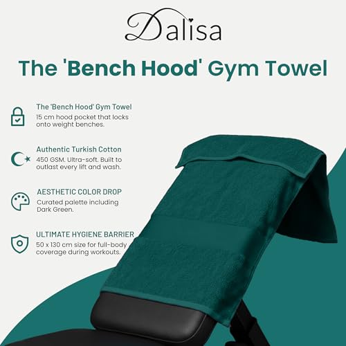 Dalisa Bench Hood Gym Towel – 100% Turkish Cotton – Non-Slip Hooded Design for Weight Benches – 450 GSM – 19.7" x 51.2" – Ultra-Absorbent, Quick-Dry Workout Towel – Made in Türkiye – Dark Green - color: Dark Green