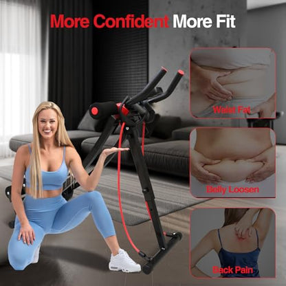 Dual Track Fitness Ab Machine Ab Cruncher, Adjustable Height Waist Trainer, Foldable Home Gym Equipment with 4 Adjustable Resistance Levels and Resistance Bands - size: Dual Tracks