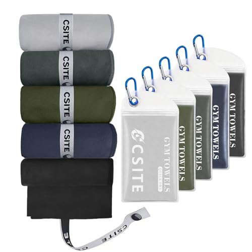 Microfiber Gym Towels 5 Pack - Quick Dry & Highly Absorbent, Odor-Free, Soft & Compact Sweat Towel for Workout, Yoga, Running, Tennis, Camping, Men & Women - color: Light Gray/Dark Gray/Military Green/Tibetan Green/Black