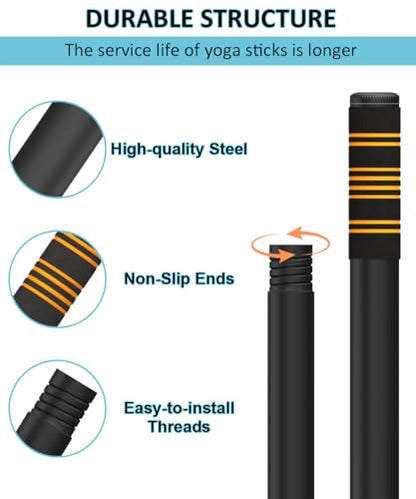 Queension 5ft Adjustable Yoga Stick Made of Sturdy Alloy Steel, Stretching & Mobility Stick with Non-Slip Foam-Sleeveds, Exercise Fitness Pole for Balance & Pilates