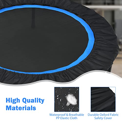 GYMAX Rebounder Trampoline for Adults, 40” Mini Exercise Trampoline with Height Adjustable Bar & Resistance Bands, 330LBS Foldable Workout Trampoline, Small Fitness Trampoline Indoor/Outdoor