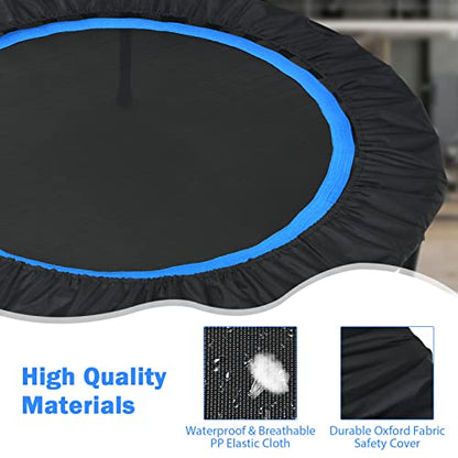 GYMAX Rebounder Trampoline for Adults, 40” Mini Exercise Trampoline with Height Adjustable Bar & Resistance Bands, 330LBS Foldable Workout Trampoline, Small Fitness Trampoline Indoor/Outdoor
