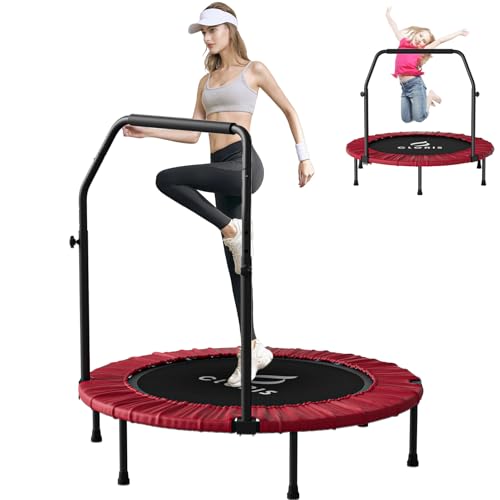 CLORIS Rebounder Trampoline for Adults 40 Inch, 400 lbs Capacity with 5-Level Adjustable Bar, Foldable Mini Indoor Fitness Workout Exercise Equipment Blue - color: 40in-Red