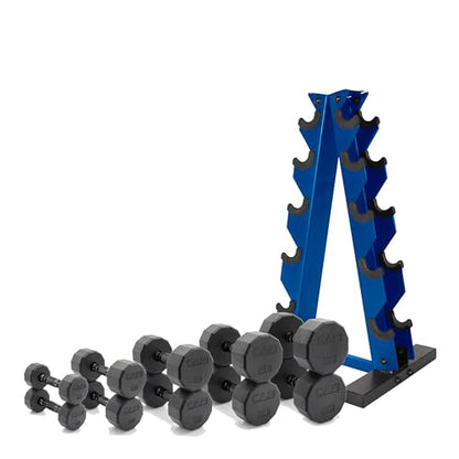 CAP Barbell 150 LB Coated Hex Dumbbell Weight Set with Vertical Rack | Multiple Options - color: Blue Rack, style: 12-Sided Black Handle