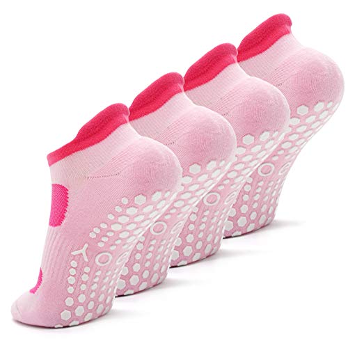 Busy Socks 2 Pack Women Ankle Non Slip Yoga Pilates Grip Socks with Cushion - color: 2 Pairs Pink