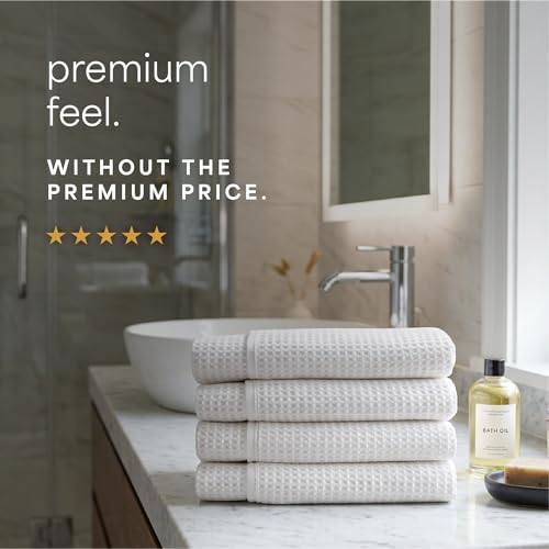 S&T INC. Aura Microfiber Waffle Bath Towels, 4 Pack, Quick-Dry, Ultra Absorbent, Lightweight Towels for Bathroom, 30 inches x 60 inches, 420GSM, White