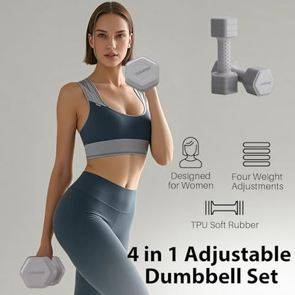 Adjustable Dumbbell Set of 2, 4 in 1 Free Weights Dumbbells Set, Hand Weights for Women at Home, 5 lb Dumbbells Set with Non-slip Comfort Handle for Home Gym Exercise Workout Training