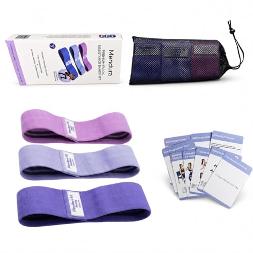 Premium Fabric Resistance Bands, 3 Levels, Non-Slip Booty Bands | Includes guidance cards, workout tracker and carry bag for glutes, thighs, hips, butt, home and gym training.
