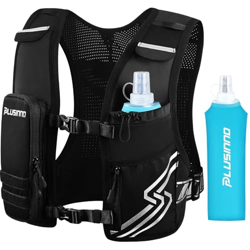 PLUSINNO Running Vest for Men Women, Runners Vest with 500ml Water Bottle - size: Extra-Large (Chest 45"-55")