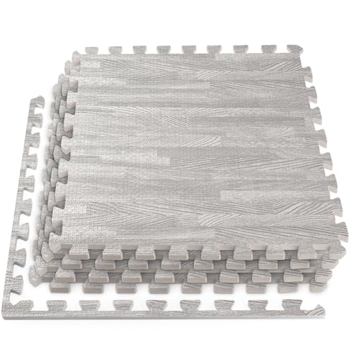 HomeCube USA 3/8 Inch Thick Interlocking Grey Wood Grain Foam Floor Tiles for Home, Office, Workout Equipment Space Commercial Areas Anti-Fatigue Flooring Padding 24x24 in, Grey, 160 Sq Ft-40 Tiles - color: Grey, size: 160 Sq Ft (40 Tiles)