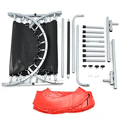 Giantex Mini Trampoline, 2 Persons Foldable Fitness Trampoline w/ 5 Levels Height Adjustable Handle, Max Load 330LBS, Indoor Oval Rebounder Exercise Trampoline for Adult, Kid, Enjoy Parent-child Time - color: Red