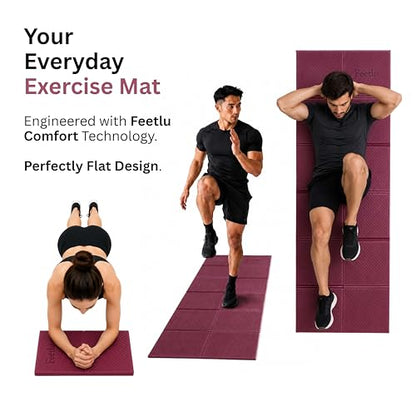 Foldable Yoga Mat, 72" x 24", 6mm Thick, Lightweight & Non-Slip - color: Maroon