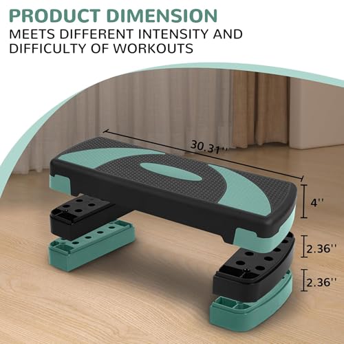 Fitvids Fitvids Step Aerobic Platform, 31" Exercise Step with 3 levels Adjustable Height, 4 Stackable Risers, Fitness Training Workout Stepper for Home Gym, Cardio Strength