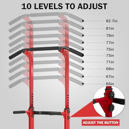 Multi-Functional Power Tower for Home Gym: Adjustable Pull Up & Dip Station with 400 LBS Capacity, Space Saving Strength Training Equipment for Men and Women - color: Red