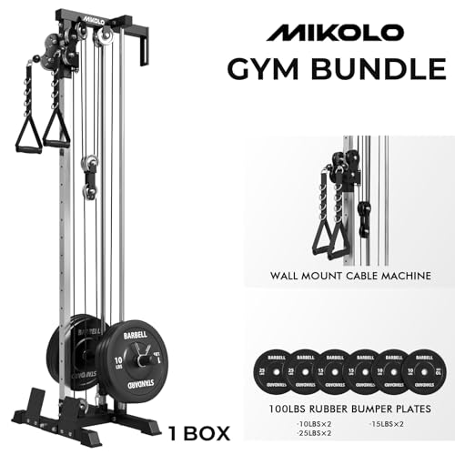 Mikolo Wall Mount Cable Station, Cable Crossover Machine with Dual Pulley System and 19/27 Adjustable Positions for Home Gym Fitness Equipment