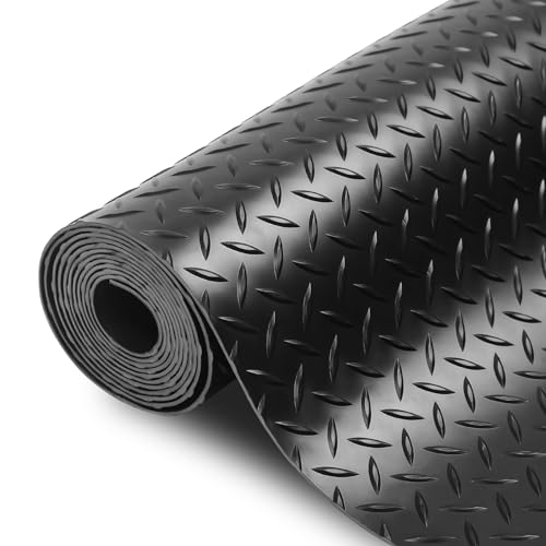 SEAL 4 x 6 FT Premium Garage Floor Mat, Solid 2.8mm Thick Lay-Flat Black Commercial Grade Heavy Duty Parking Mat for Golf Cart, Workbench, ATV, Water/Stain Resistant Runner (Embossed Diamond Plate) - size: 72"L x 48"W x 0.1"Th