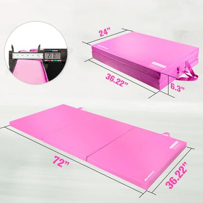 RitFit Upgraded Folding Exercise Mat, 2 Inch Thick Gymnastics Mat - color: Pink(3' x 6')