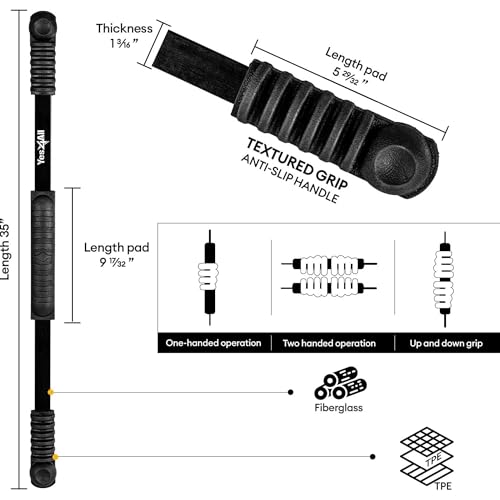 Yes4All Flex Bar, Elastic Fitness Bars with Strong Fiberglass & TPE Material, 2in1 Functional Exercise Bar, 9.5 inch Comfortable Grip, High Frequency Vibration Training, Strengthen Muscles & Burn Fat - color: B. Black - Upgraded
