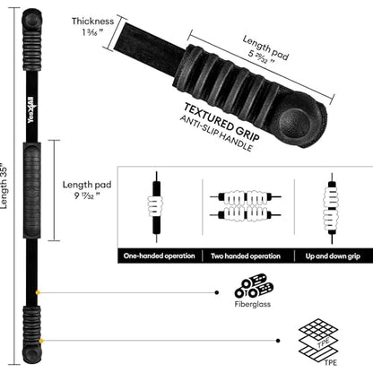 Yes4All Flex Bar, Elastic Fitness Bars with Strong Fiberglass & TPE Material, 2in1 Functional Exercise Bar, 9.5 inch Comfortable Grip, High Frequency Vibration Training, Strengthen Muscles & Burn Fat - color: B. Black - Upgraded