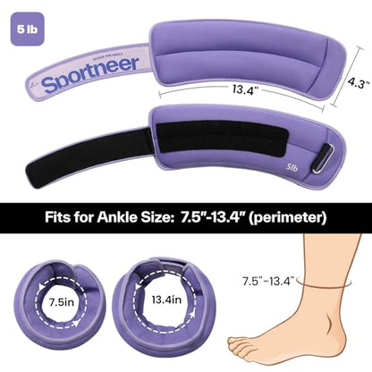 Sportneer Ankle Weights 0.5/1/2/3/5 LBS 1 Pair Wrist Leg Arm Weights - color: Purple, size: 5 lb x 2
