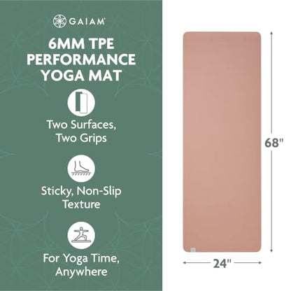 Gaiam Performance TPE Yoga Mat, 6mm Non-Slip