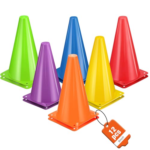 12pcs Cones 9 Inch Soccer Cones and Plastic Traffic Cones, Durable Cones for Sports Training, Ideal for Soccer, Basketball, Football, Skating, and Agility Drills Practice - color: colors