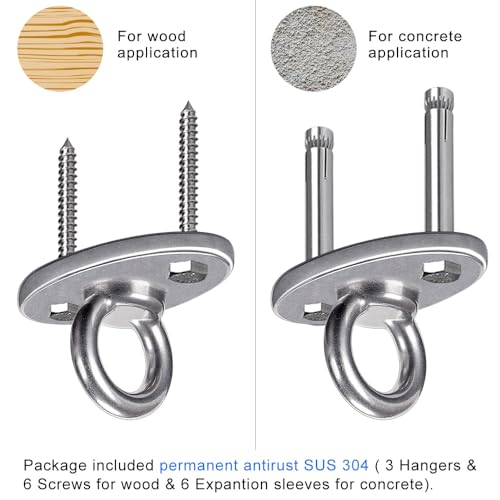 BeneLabel Wall Ceiling Mount Bracket for Suspension Strap Trainer, 2800lb Capacity, Body Weight Strength Training Systems, Aerial Yoga Swing, Resistance Band,Hammock,Battle Rope, Boxing Equipment - color: 3Pcs closed hook