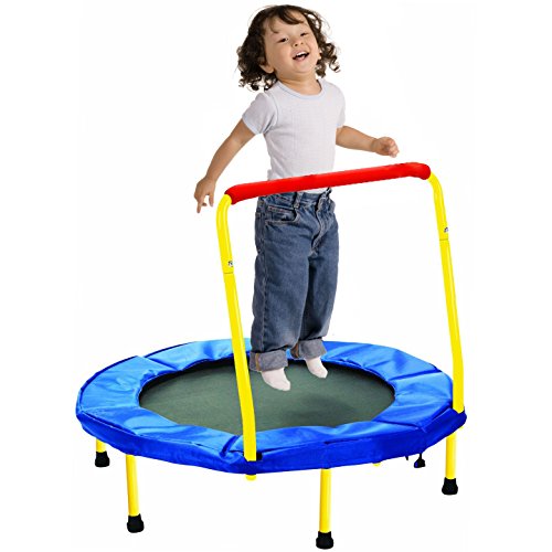 36" Kids Trampoline w/Handle, Foldable Indoor Safety Padded Trampoline for Kids