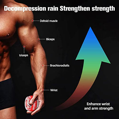 Auto-Start Wrist Power Gyro Ball with LED Lights, Wrist Strengthener and Forearm Exerciser for Stronger Arm Fingers and Muscle - color: Colourful Light-Red