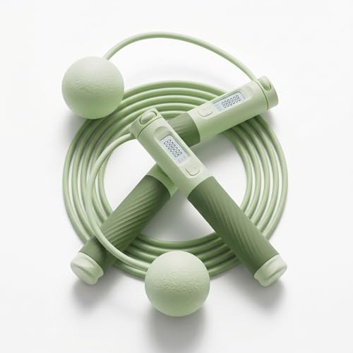 Cordless Counting Jump Rope, Adjustable Weighted Skipping Rope with Digital Counter for Fitness