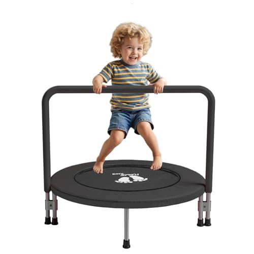 RAVS 36" Toddler Trampoline for Kids Ages 1-6 with Thick Safety Pad Adjustable Foam Handle Easy Assembly Foldable Mini Kids Rebounder Baby Trampolines for Fun and Exercise Indoor/Garden