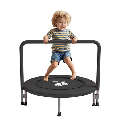 RAVS 36" Toddler Trampoline for Kids Ages 1-6 with Thick Safety Pad Adjustable Foam Handle Easy Assembly Foldable Mini Kids Rebounder Baby Trampolines for Fun and Exercise Indoor/Garden