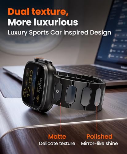 Grade 5 Titanium Watch Band for Apple Watch Ultra 3/2/1 49mm & Series 11/10 46mm - 22mm Wide-Body Apple Watch Ultra Band with Scratch Resistant DLC Coating for men - QT-X009 Luxury Series - color: Black