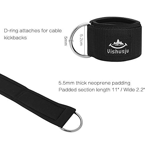 Ankle Straps Wrist Cuffs 5.5mm Neoprene Padded Large D-Ring for Cable Machines Fitness Legs Exercise Attachment Adjustable - color: Black