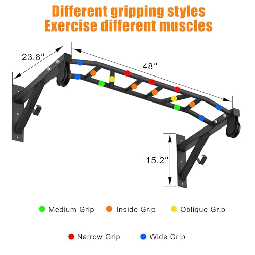Upgrade Pull Up Bar Wall Mounted,Heavy Duty Multi Grip Chin Up Bar for Strength Training, 600 lbs Capacity, Durable Steel Construction, Perfect for Home and Garage Workouts - color: Black